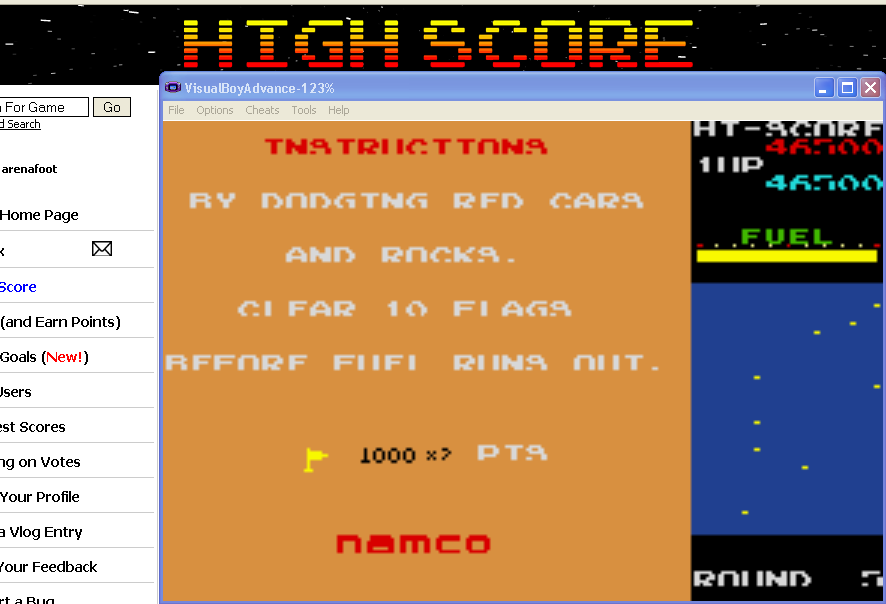 arenafoot: Namco Museum 50th Anniversary: Rally-X (GBA Emulated) 46,500 points on 2014-03-10 14:14:31