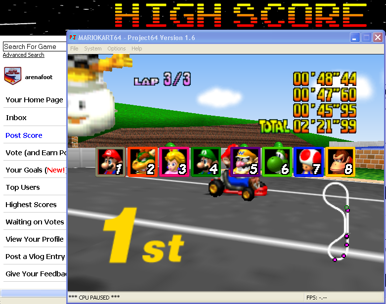 Mario Kart 64: Luigi Raceway [50cc] time of 0:02:21.99