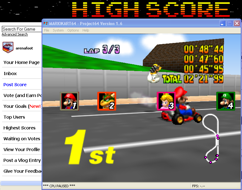 Mario Kart 64: Luigi Raceway [50cc] time of 0:02:21.99