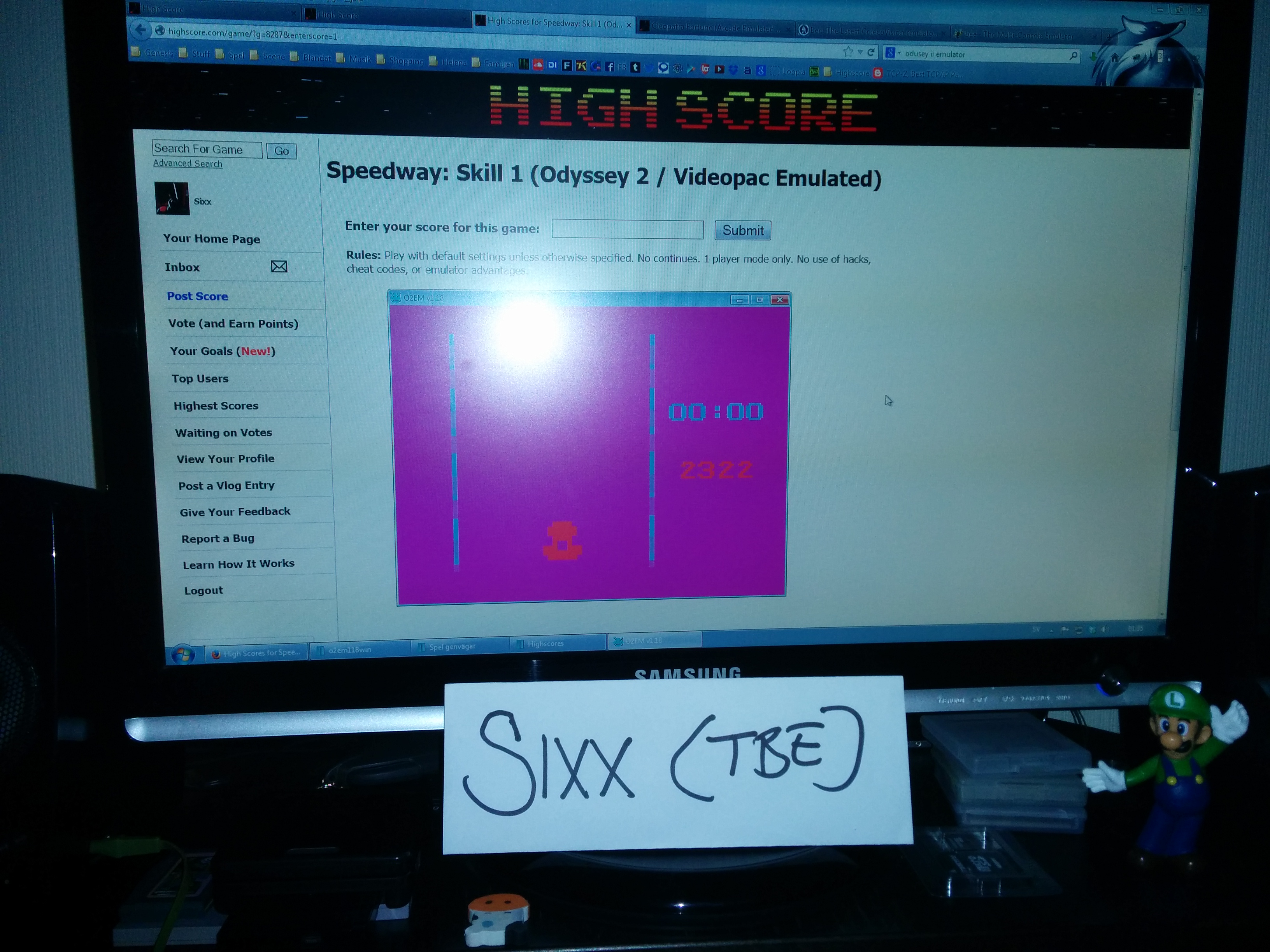 Sixx: Speedway: Skill 1 (Odyssey 2 / Videopac Emulated) 2,322 points on 2014-04-03 17:37:22
