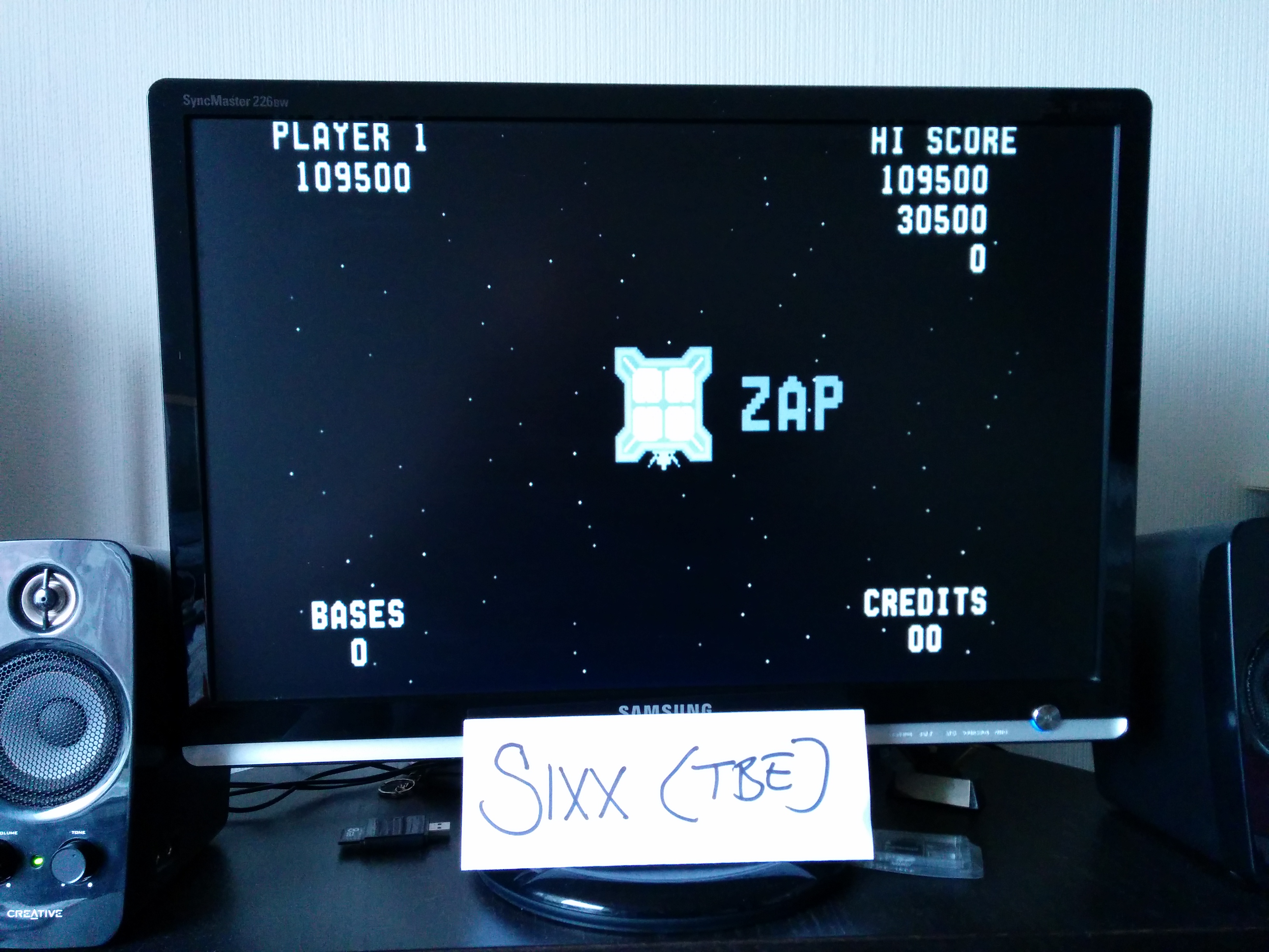 Sixx: Space Zap (Arcade Emulated / M.A.M.E.) 109,500 points on 2014-04-07 01:59:32