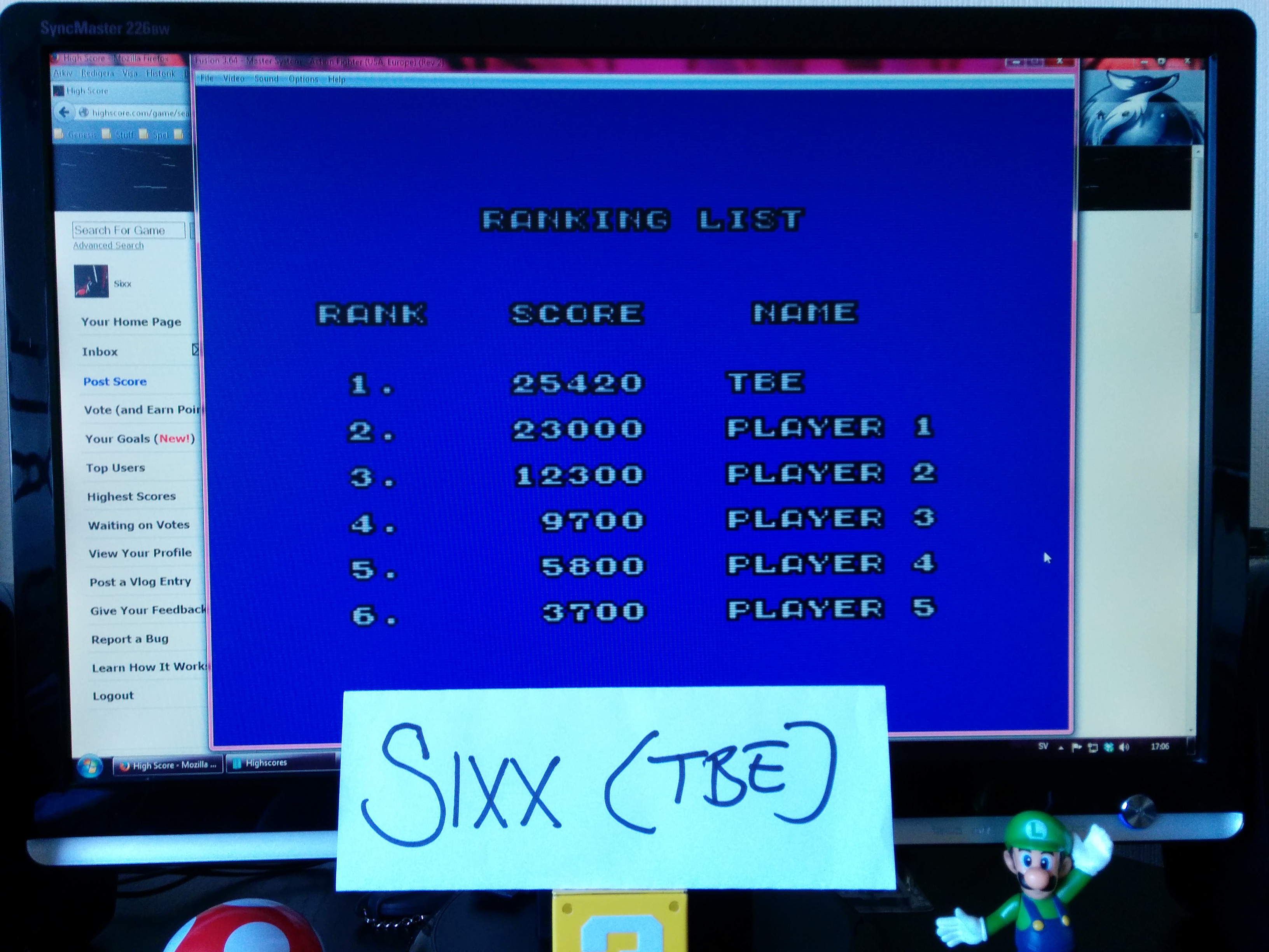 Sixx: Action Fighter (Sega Master System Emulated) 25,420 points on 2014-04-11 09:12:23