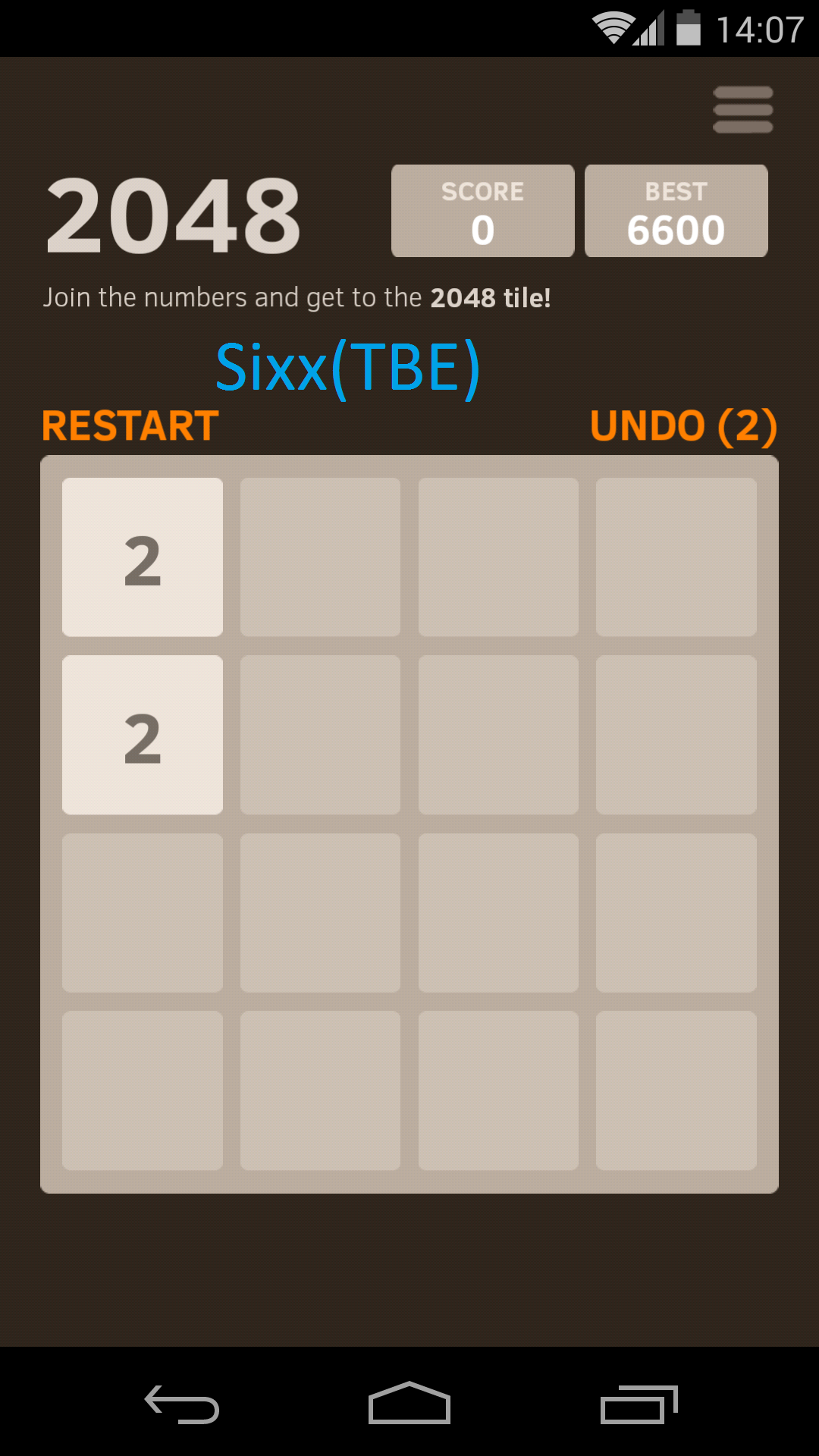 Sixx: 2048 (Android) 6,600 points on 2014-04-14 06:12:40