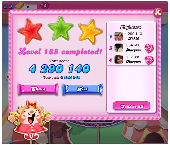 nahid: Candy Crush Saga: Level 185 (iOS) 4,290,140 points on 2014-04