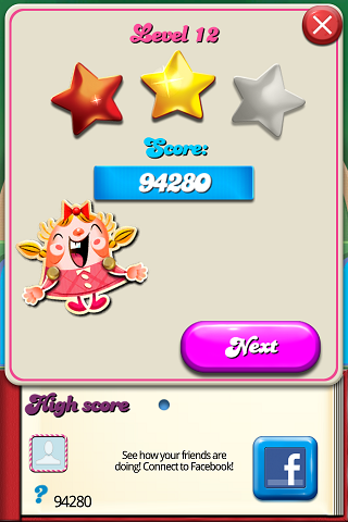 cncfreak: Candy Crush Saga: Level 012 (iOS) 94,280 points on 2013-09-25 11:46:22