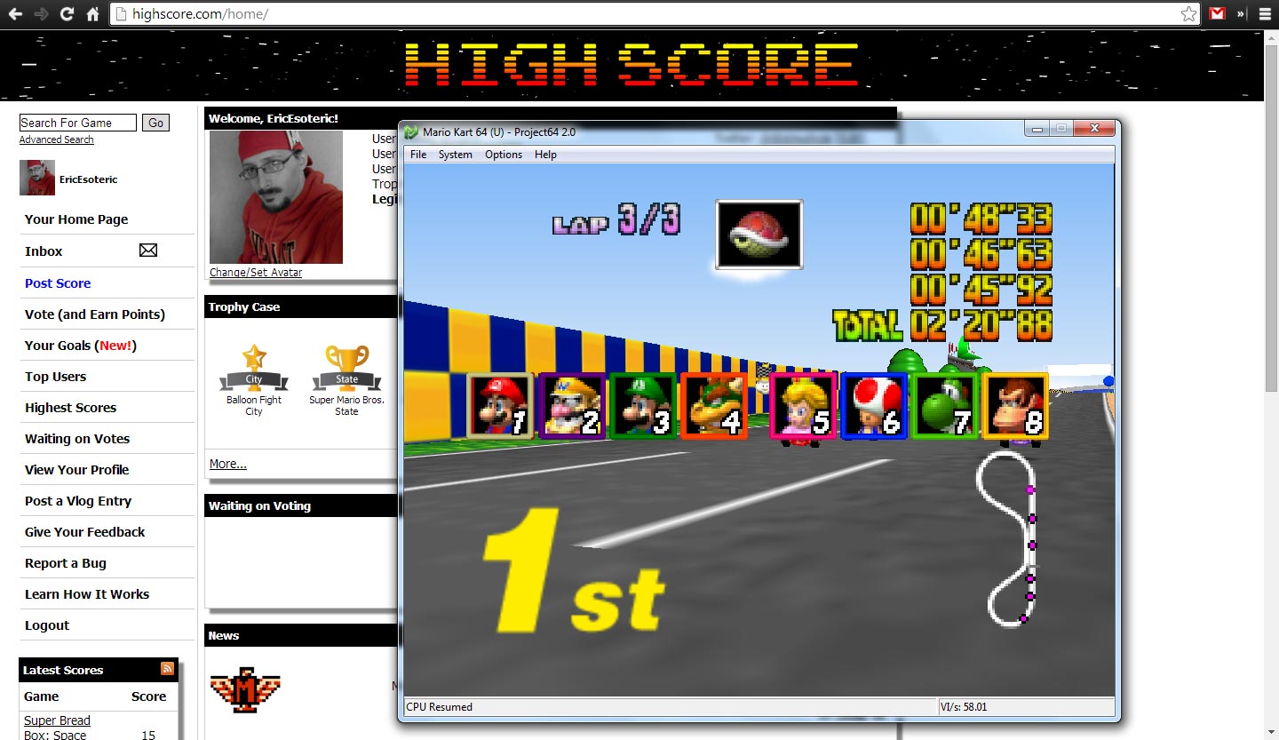 Mario Kart 64: Luigi Raceway [50cc] time of 0:02:20.88