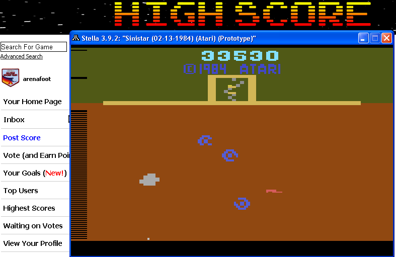 arenafoot: Sinistar (Atari 2600 Emulated) 33,530 points on 2014-04-27 22:31:24