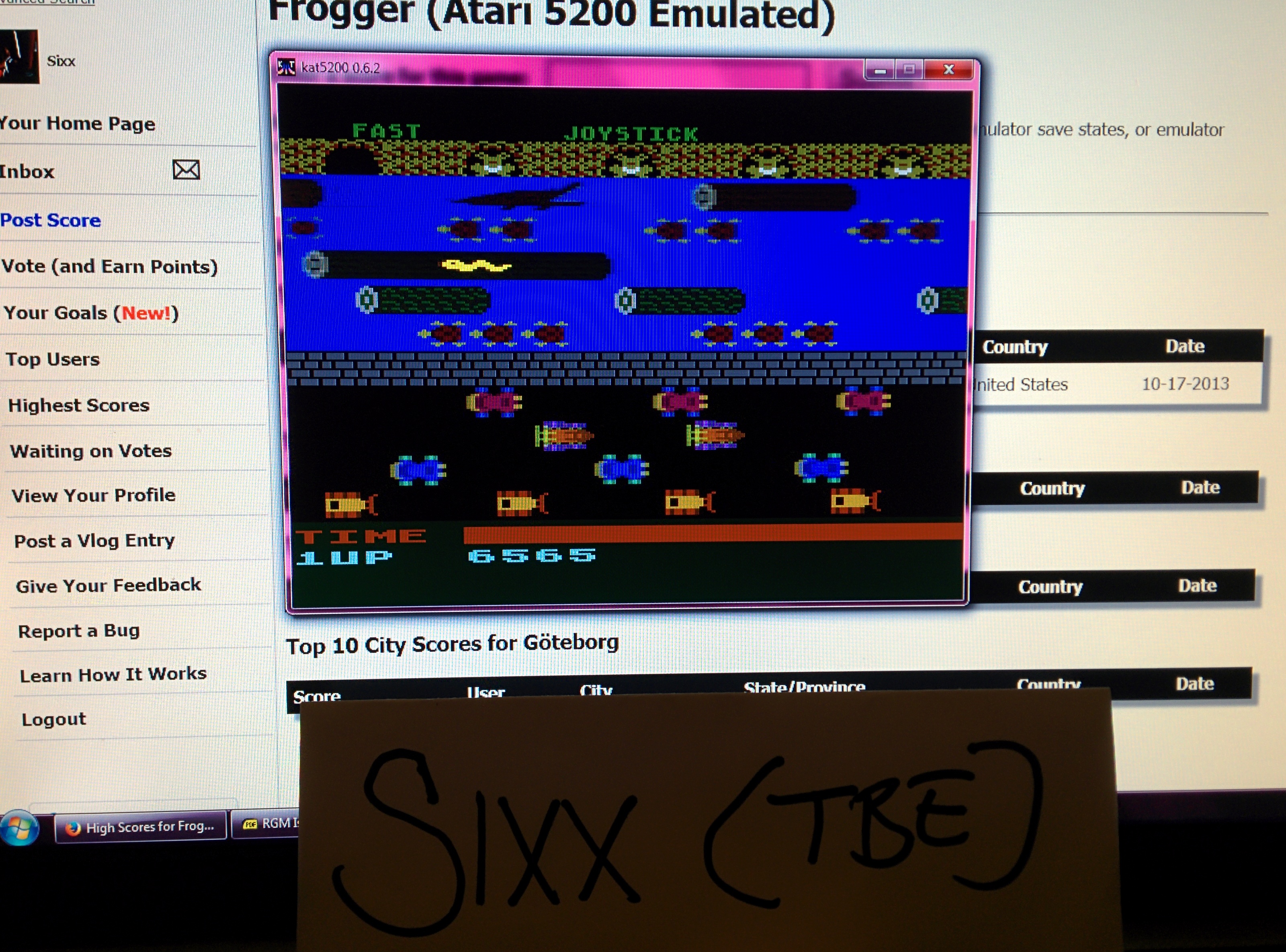 Sixx: Frogger (Atari 5200 Emulated) 6,565 points on 2014-04-30 17:04:07