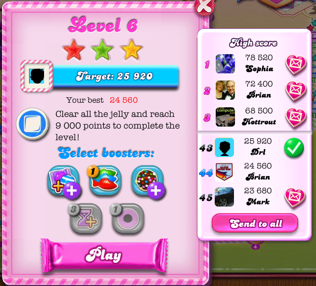 arenafoot: Candy Crush Saga: Level 006 (Web) 24,560 points on 2014-05-03 17:23:28