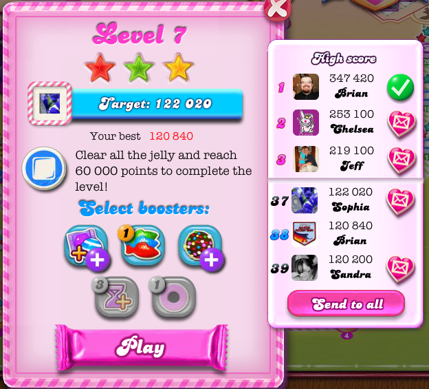 arenafoot: Candy Crush Saga: Level 007 (Web) 120,840 points on 2014-05-03 17:25:17