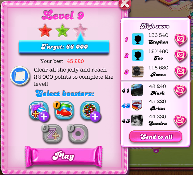 arenafoot: Candy Crush Saga: Level 009 (Web) 45,220 points on 2014-05-03 17:27:41