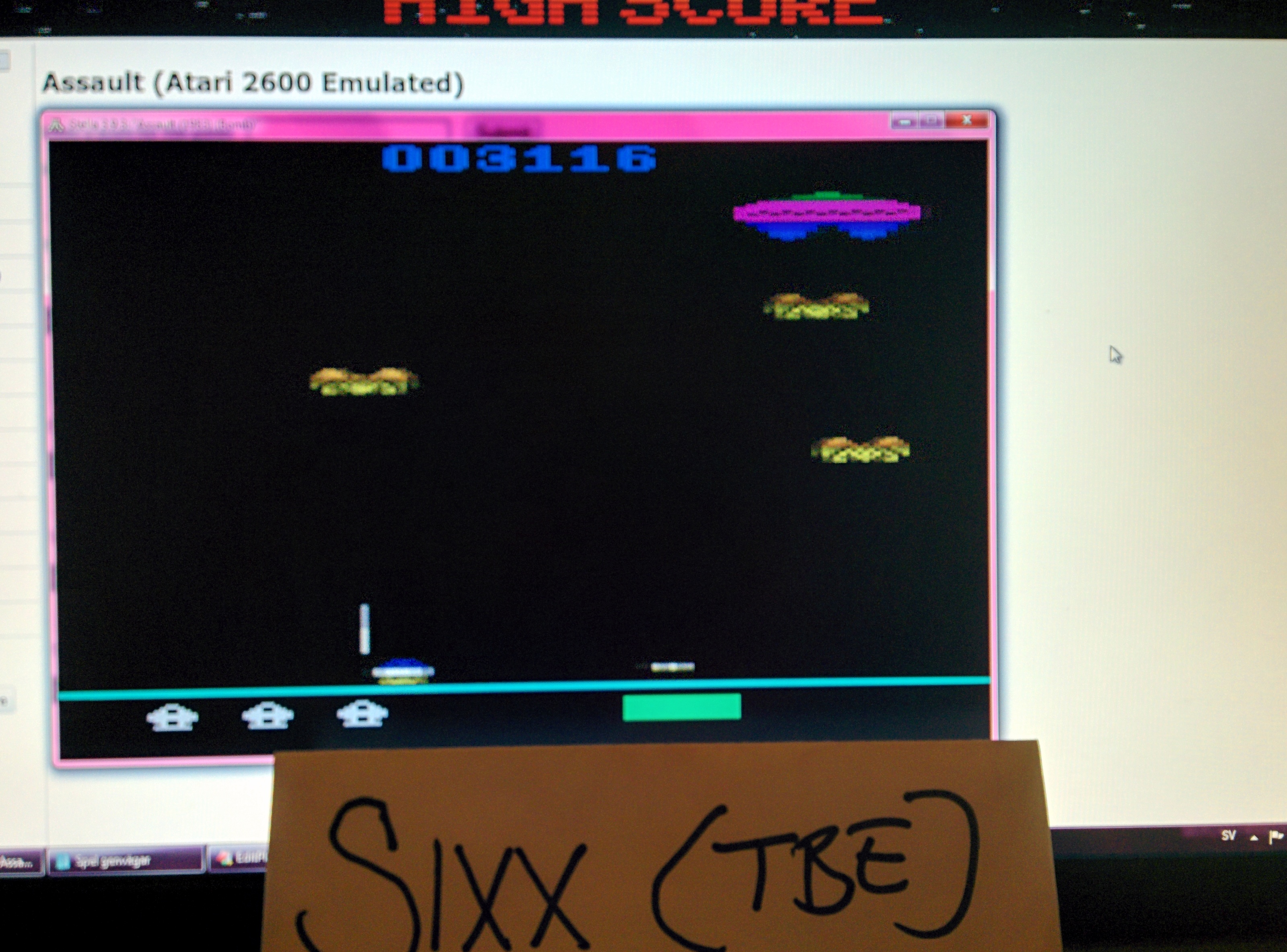 Sixx: Assault (Atari 2600 Emulated) 3,116 points on 2014-05-05 15:03:13
