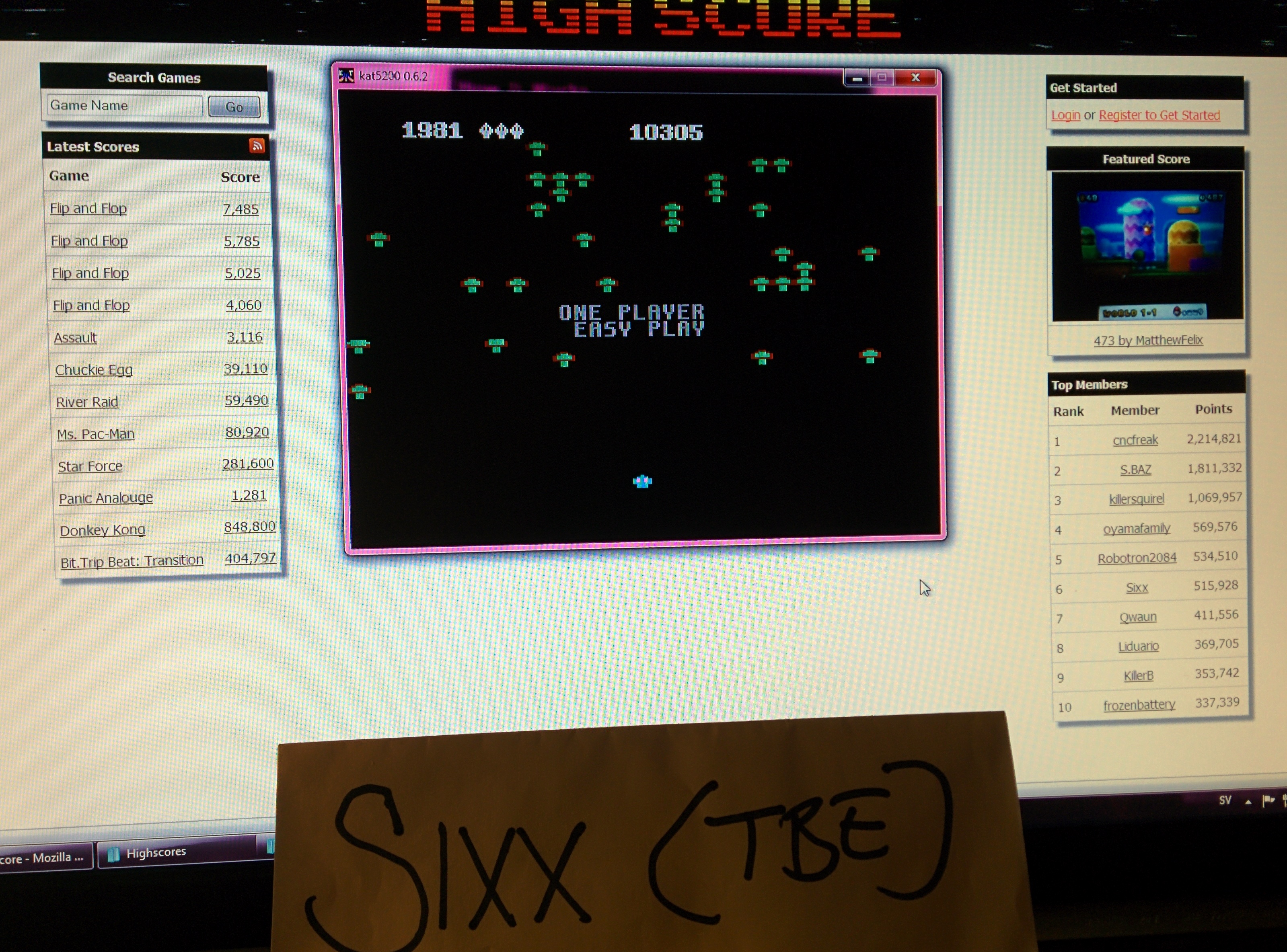 Sixx: Centipede: Easy (Atari 5200 Emulated) 10,305 points on 2014-05-05 18:03:46