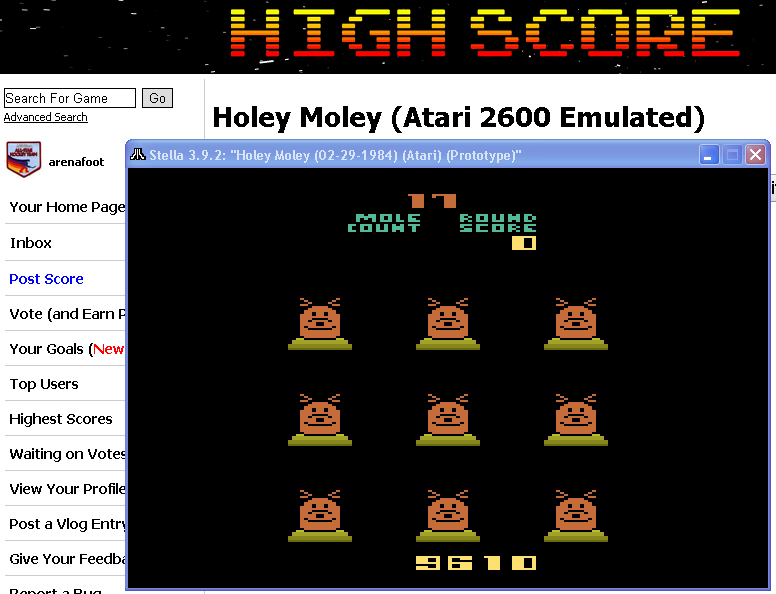 arenafoot: Holey Moley (Atari 2600 Emulated) 9,610 points on 2014-05-11 21:36:12