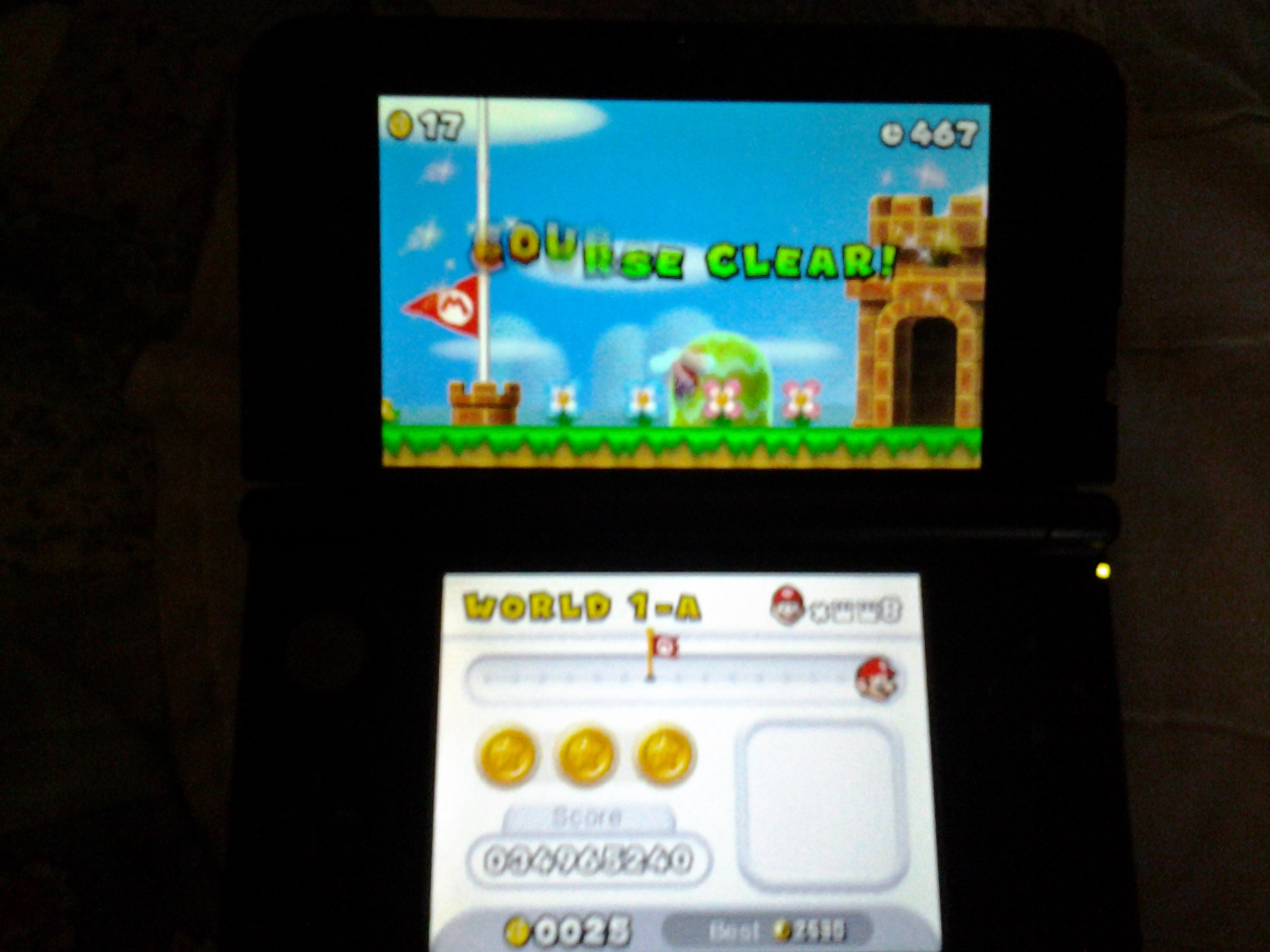 MatthewFelix: New Super Mario Bros. 2: World 1-A [Remaining Time] (Nintendo 3DS) 467 points on 2014-05-15 23:36:50