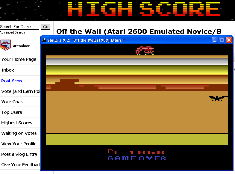arenafoot: Off the Wall (Atari 2600 Emulated Novice/B Mode) 1,868 points on 2014-05-21 12:51:36